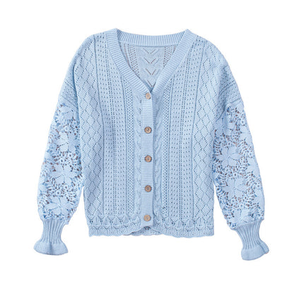 Chemisier en dentelle à manches longues et col en V pour femme